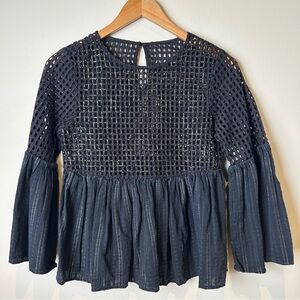 Incredible Beaded Grid Lace & Gauze Peplum Bell-Sleeve Whimsigoth Festival Top